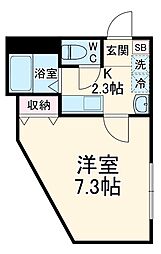 エクセラン元郷II 2階1Kの間取り