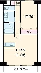 クイーンパレス浅伊 9階1LDKの間取り