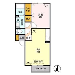 ヴィラオーネスト　Ｂ 2階1LDKの間取り