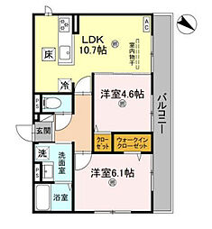 リバティスクエア楓 1階2LDKの間取り