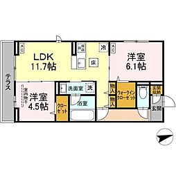 プロスペールＥ　No.1 2階2LDKの間取り