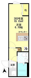 CFジオーレ小岩クレスト 3階ワンルームの間取り
