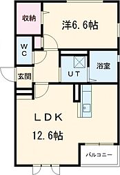 ウィズハイム新井町 2階1LDKの間取り