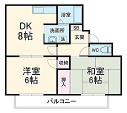 第一グリーンヒルズ 2階2DKの間取り