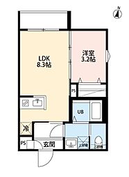 yui terraceII 2階1LDKの間取り