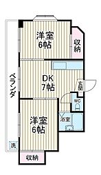 グリーンハイツ黒川 3階2DKの間取り