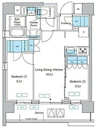 プレディアコート三軒茶屋 7階2LDKの間取り