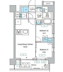 プレディアコート三軒茶屋 7階2LDKの間取り