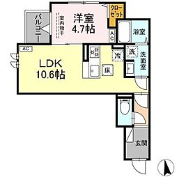 セレスティア豊島N 202 2階1LDKの間取り