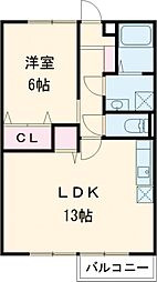 ジュネス 2階1LDKの間取り