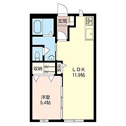 メルヴェーユ 1階1LDKの間取り