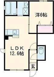 サンハイム相模原中央 1階1LDKの間取り