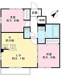 アリビオ　Ｂ 1階2LDKの間取り
