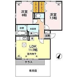 リビングタウン双葉　Ａ/Ｂ 1階2LDKの間取り