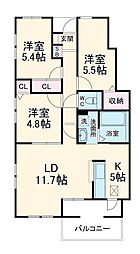 Ｃｏｍｆｏｒｔ　Ｓｔａｇｅ　Ｍｙｏｄｅｎ 2階3LDKの間取り