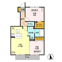エレンシア　Ａ 1階2LDKの間取り