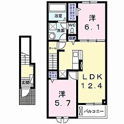 上毛電気鉄道 三俣駅 徒歩24分の賃貸アパート 2階2LDKの間取り