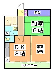 ロイヤルコーポ 6階2DKの間取り