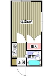 神奈車ハイツ藤崎A棟 2階1Kの間取り