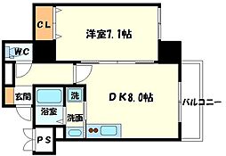 プレアデス千里山田 2階1LDKの間取り