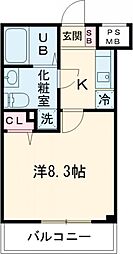 VERXEEDαAYASE 2階1Kの間取り