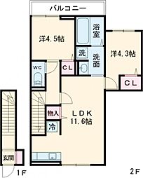 セレスティア小金井中町 2階2LDKの間取り
