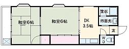 武村ハイツ 2階2DKの間取り