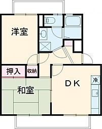 ウインベル村上 2階2DKの間取り