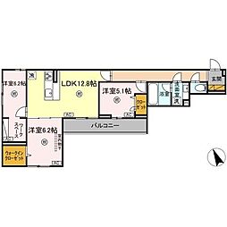 Ｄ−ＫＩＳＡＲＩＡ　ＥＩ 2階3LDKの間取り