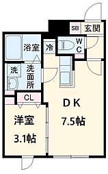 ｑｕａｄｏｒ神宮西 2階1DKの間取り