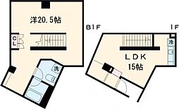 エスタート等々力 地下1階1LDKの間取り