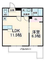 アルバ北久里浜 1階1LDKの間取り