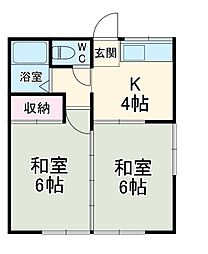クロノス五香南Ｂ棟 2階2DKの間取り