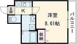 仮）フラッティ西京極 4階1Kの間取り