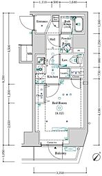 アンベリール王子 13階1Kの間取り