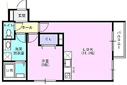 アルプス 2階1LDKの間取り