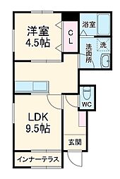 JR東海道本線 西岐阜駅 4.6kmの賃貸アパート 1階1LDKの間取り