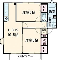 アルティス飯島　B 2階2LDKの間取り