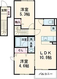 グレーヌ東寺 2階2LDKの間取り