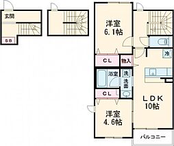 グレーヌ東寺 3階2LDKの間取り