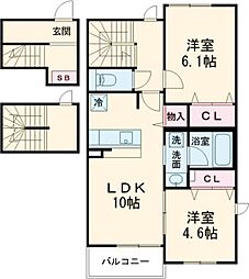 グレーヌ東寺 3階2LDKの間取り