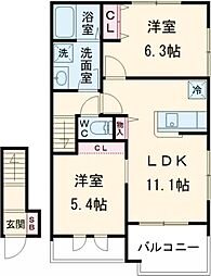 カーサ ベルデ II 2階2LDKの間取り