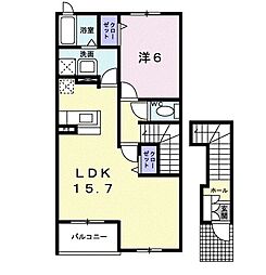 プティ　アンジェ 2階1LDKの間取り