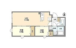 ウェルスクエア笹塚II 1階2LDKの間取り