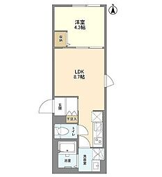 ウェルスクエア笹塚II 2階1LDKの間取り