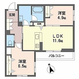シャーメゾンアヴァンス 1階2LDKの間取り