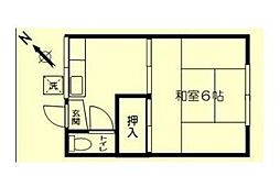 豊荘 2階1Kの間取り