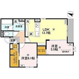 スペチアーレ中宮 2階2LDKの間取り