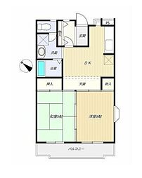 大成ハイツ 2階2DKの間取り