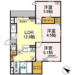ドムスクレスト中町 2階3LDKの間取り